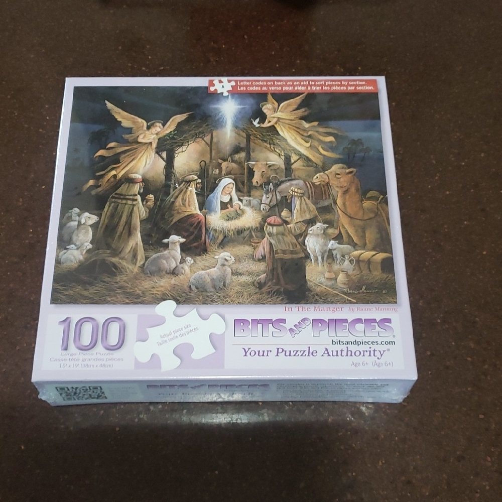 Bits and Pieces "In The Manger", Navity Scene 100 piece puzzle with letter coded